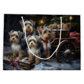 Grand Sac Cadeau Décor de Noël du Biewer Terrier Snowy Sleigh (Dos)