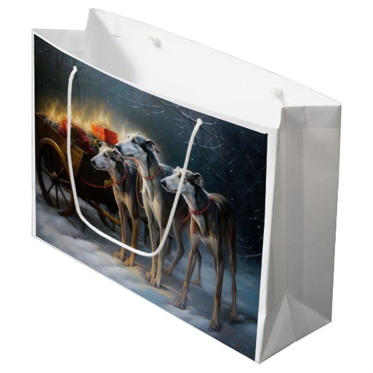Grand Sac Cadeau Décor de Noël Greyhound Snowy Sleigh (Devant Angle)