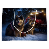 Grand Sac Cadeau Décor de Noël Lapphund Snowy Sleigh (Devant)