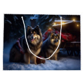 Grand Sac Cadeau Décor de Noël Lapphund Snowy Sleigh (Dos)