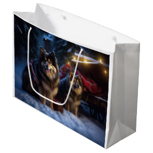 Grand Sac Cadeau Décor de Noël Lapphund Snowy Sleigh