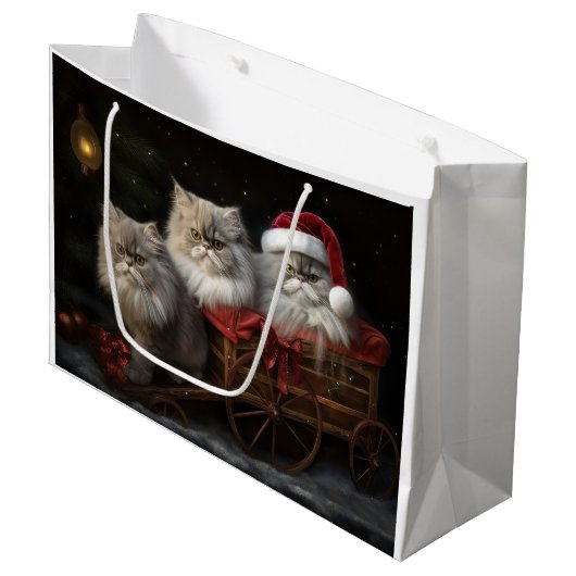 Grand Sac Cadeau Décor de Noël Perse Chat Snowy Sleigh (Devant Angle)