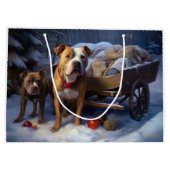 Grand Sac Cadeau Décor de Noël Pitbull Snowy Sleigh (Dos)