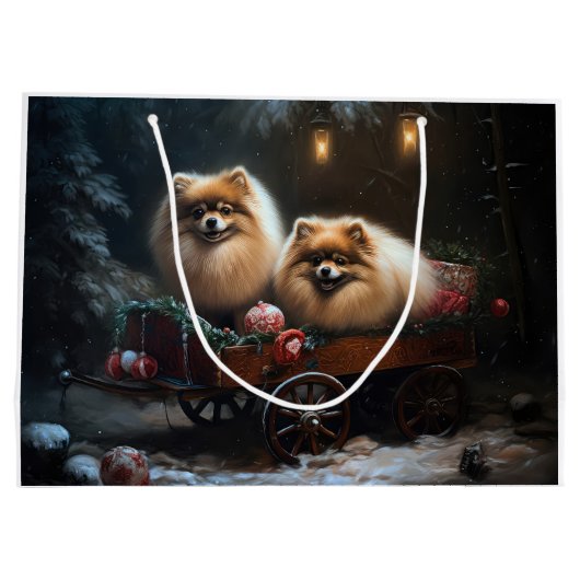 Grand Sac Cadeau Décor de Noël Poméranien Snowy Sleigh (Dos)