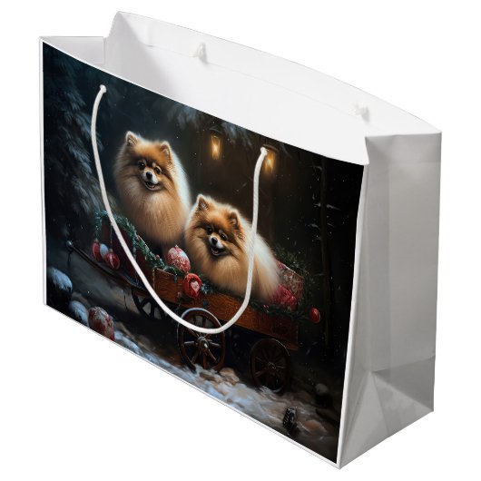 Grand Sac Cadeau Décor de Noël Poméranien Snowy Sleigh (Dos Angle)