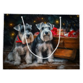 Grand Sac Cadeau Décor de Noël Schnauzer Snowy Sleigh (Dos)