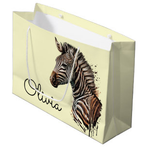 Grand Sac Cadeau Décor de tête de zèbre aquarelle