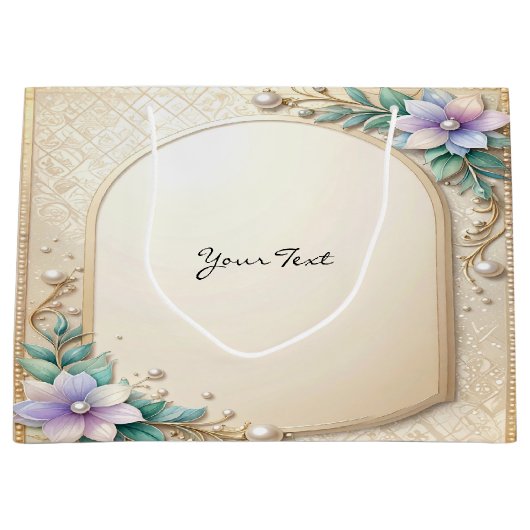 Grand Sac Cadeau Decorative Floral Frame with Pearls Gift Bag (Devant)