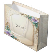 Grand Sac Cadeau Decorative Floral Frame with Pearls Gift Bag (Devant Angle)