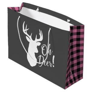 Grand Sac Cadeau Deer Country Baby shower fille rose plaid