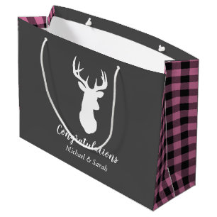 Grand Sac Cadeau Deer Country Baby shower fille rose plaid
