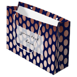 Grand Sac Cadeau dégagez le motif de pois rose de bleu marine d'or