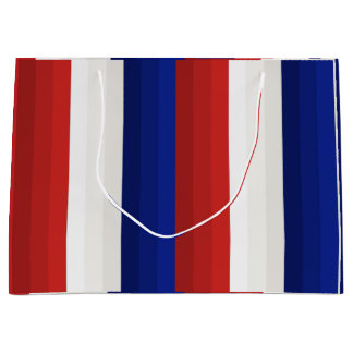 Grand Sac Cadeau Dégradé de rayures patriotiques rouge blanc et ble