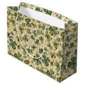 Grand Sac Cadeau Delicate Green Shamrocks Seamless (Dos Angle)
