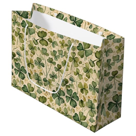 Grand Sac Cadeau Delicate Green Shamrocks Seamless (Devant Angle)