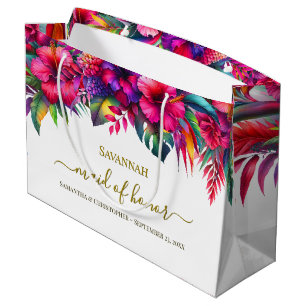 Grand Sac Cadeau Demoiselle d'honneur de mariage de jardin tropical