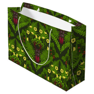 Grand Sac Cadeau Dendroctones et fougères, feuilles verts