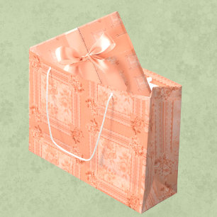 Grand Sac Cadeau Dentelle de pêche vintage Roses fanées
