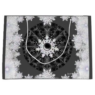 Grand Sac Cadeau Dentelle en céramique noir & flocon de neige