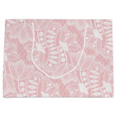 Grand Sac Cadeau Dentelle Fleurie Rose (Devant)