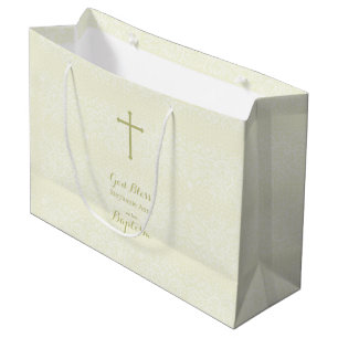 Grand Sac Cadeau Dentelle florale délicieuse de la taille du bapt