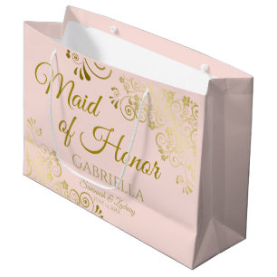 Grand Sac Cadeau Dentelle rose et or blush Maid of Honor Chic Maria