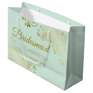 Grand Sac Cadeau Dentelle verte et dorée de la Menthe Élégante