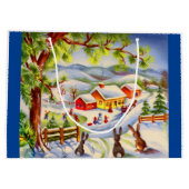 Grand Sac Cadeau Des lapins de Noël vifs regardent Noël (Dos)