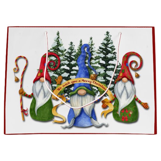 Grand Sac Cadeau Des voeux de Noël Gnomes amusants (Devant)