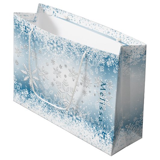 Grand Sac Cadeau Design de flocon de neige d'hiver - Personnaliser (Devant Angle)