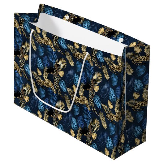 Grand Sac Cadeau Design Leopard bleu et or 8 (Devant Angle)