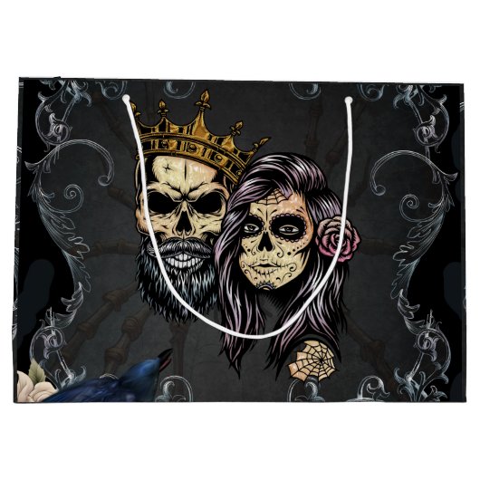 Grand Sac Cadeau Design mariage gothique foncé avec crânes (Dos)