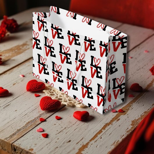 Grand Sac Cadeau Design romantique en rouge et noir