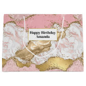 Grand Sac Cadeau Design Rose de luxe en marbre rose or (Devant)