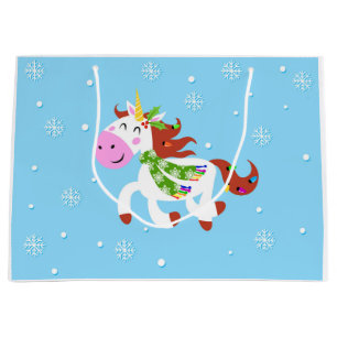 Grand Sac Cadeau Dessin animé de Christmas Unicorn
