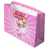 Grand Sac Cadeau Dessin d'anniversaire de Bunny rose (Dos Angle)