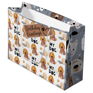 Grand Sac Cadeau Dessin de chien illustré sans couture motif