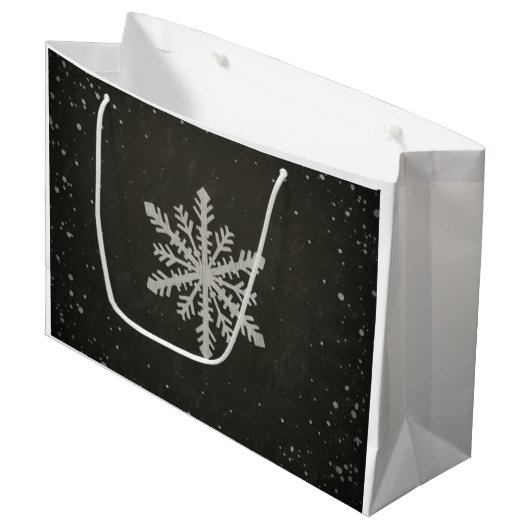 Grand Sac Cadeau Dessin de craie blanc de flocon de neige d'hiver (Devant Angle)