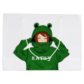 Grand Sac Cadeau Dessin de la fille avec grenouille verte (Dos)