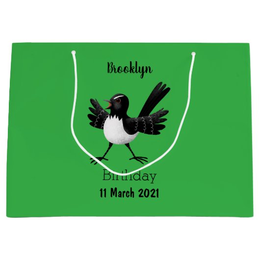 Grand Sac Cadeau Dessin de l'Australien Willie Wagtail (Devant)