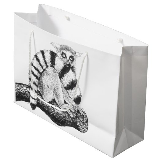 Grand Sac Cadeau Dessin de lémur (Devant Angle)