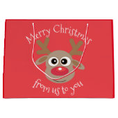 Grand Sac Cadeau Dessin de Reindeer amusant Noël rouge (Devant)