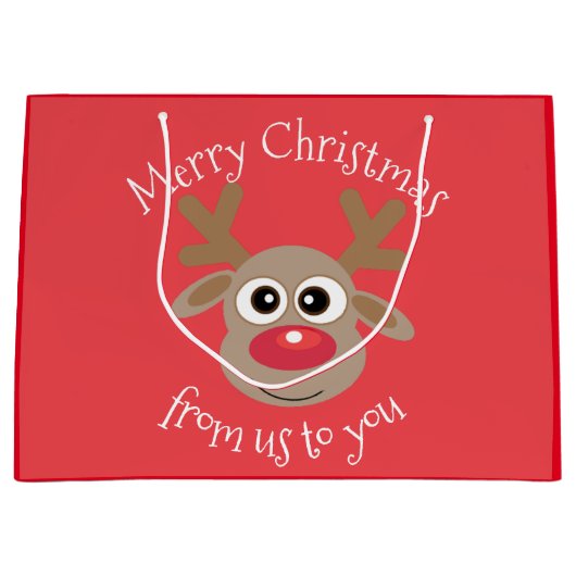 Grand Sac Cadeau Dessin de Reindeer amusant Noël rouge (Devant)