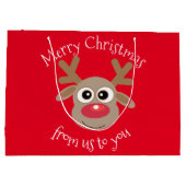 Grand Sac Cadeau Dessin de Reindeer amusant Noël rouge (Dos)