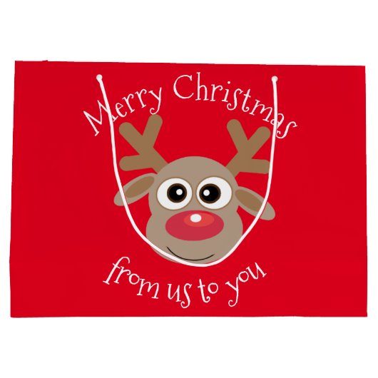Grand Sac Cadeau Dessin de Reindeer amusant Noël rouge (Dos)