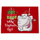 Grand Sac Cadeau Dessin-dessin de l'éléphant blanc Santa Hat (Devant)