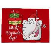 Grand Sac Cadeau Dessin-dessin de l'éléphant blanc Santa Hat (Dos)