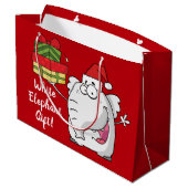 Grand Sac Cadeau Dessin-dessin de l'éléphant blanc Santa Hat (Dos Angle)