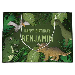 Grand Sac Cadeau Dessins Animés Dinosaures Mignons Vert Joyeux Anni