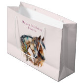 Grand Sac Cadeau Deux beaux chevaux Boho Occidental Anniversaire (Devant Angle)